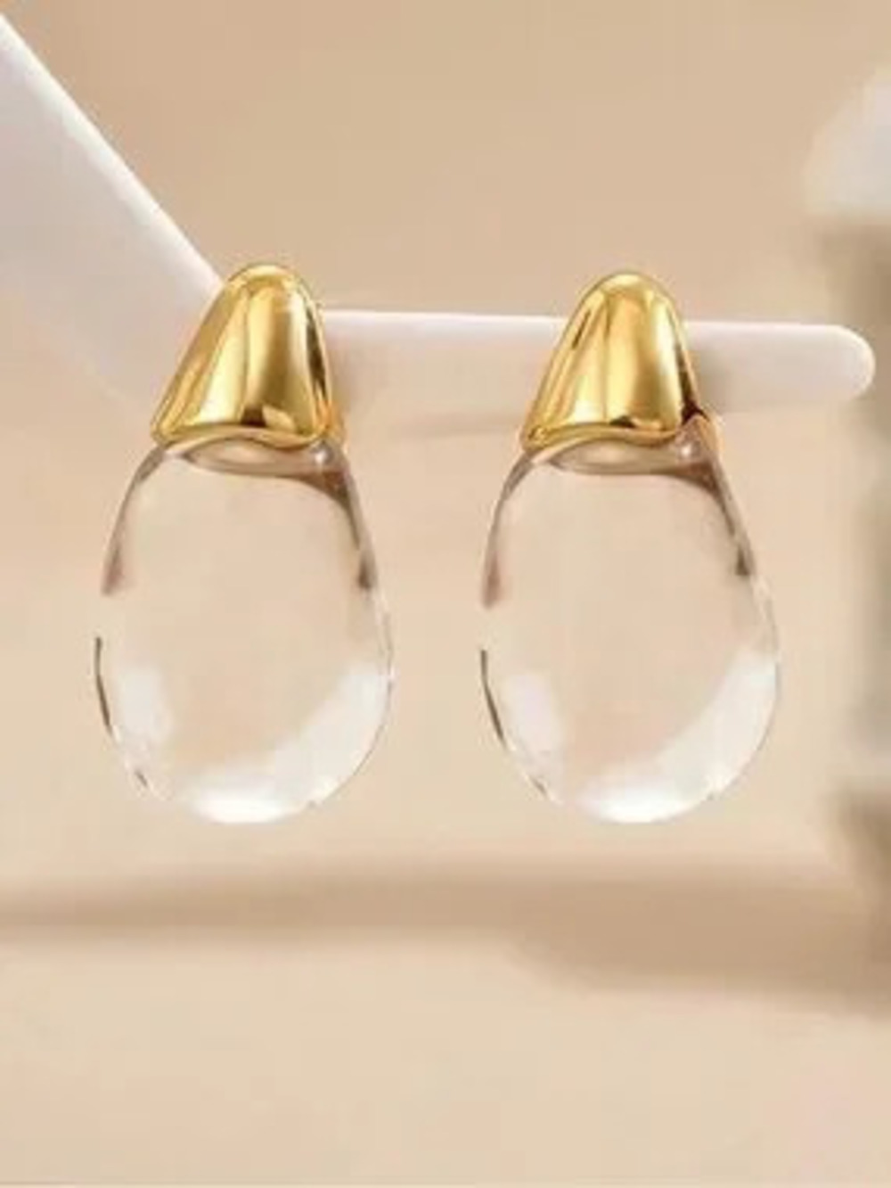Clear Teardrop Earrings with Gold Tops